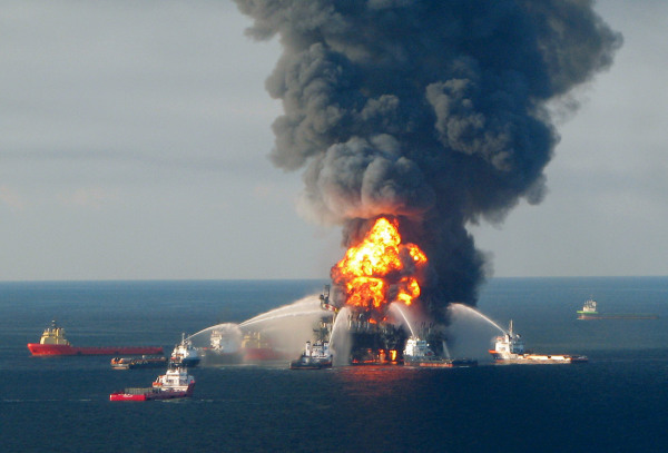Image: Fire boats battle the blazing remnants of the off shore oil rig Deepwater Horizon, off Louisiana, on April 21, 2010.