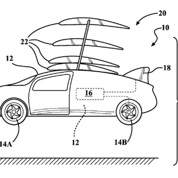 Schematic from U.S. patent application for a stackable wing for an Aerocar filed by Toyota.