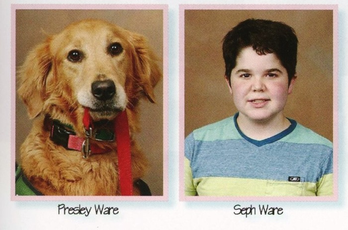 Seph Ware and his dog, Presley, in the school yearbook