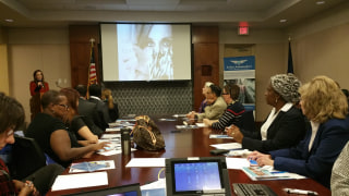 Image: Flight attendants trainer gather for a two-day seminar held by Airline Ambassadors International in Houston, Texas.