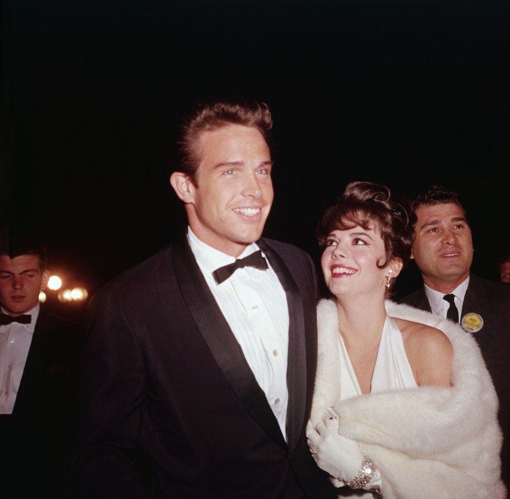 American actors Natalie Wood (1938 - 1981) and Warren Beatty attend the Academy Awards, Santa Monica, California, April 9, 1962. (Photo by Hulton Arch...