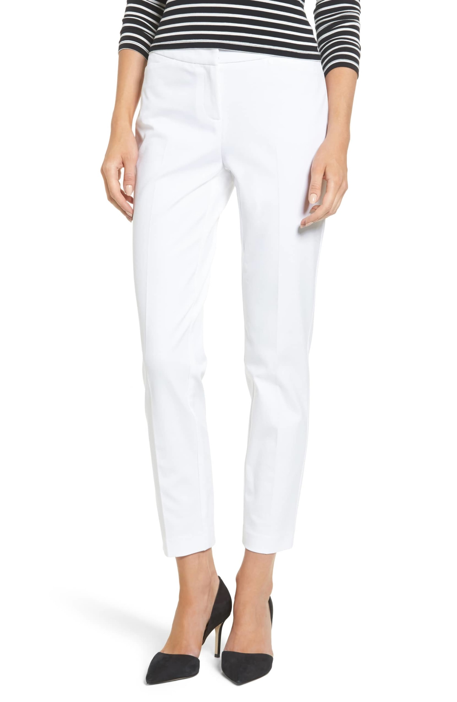 white cropped skinny trousers