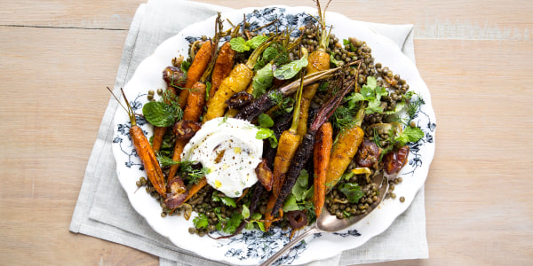 Roasted carrots with lentils