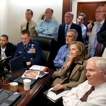 Image: President Barack Obama and members of the national security team receive an update on the mission against Osama bin Laden