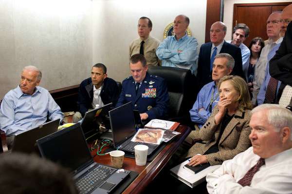 Image: President Barack Obama and members of the national security team receive an update on the mission against Osama bin Laden