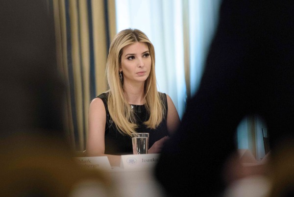 Image: Ivanka Trump listens at the beginning of a policy and strategy forum with executives in the State Dining Room of the White House, Feb. 3, 2017.