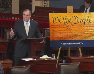 Image: Sen. Jeff Merkley (D-Oregon) led an overnight filibuster in a bid to block the confirmation of SCOTUS pick Neil Gorsuch