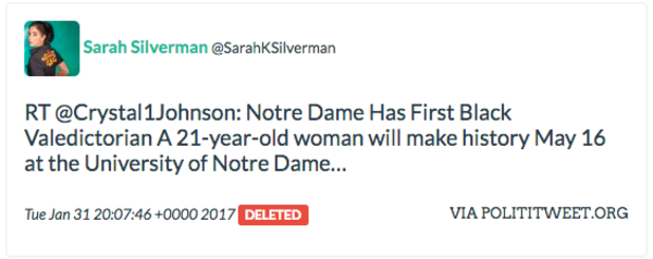Archive copy of Sarah Silverman's retweet of a Russian-linked troll account