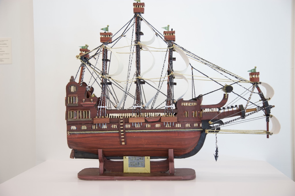 Image: A model ship by Moath Al-Alwi is made out of cardboard and based on photos of 19th century ships
