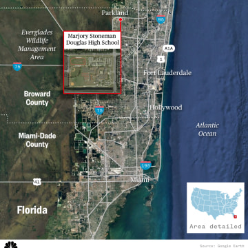 Map locating Marjory Stoneman Douglas High School in Parkland, Florida
