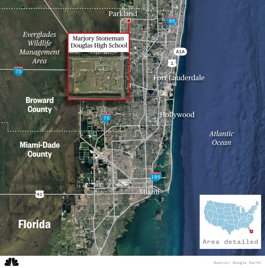 Map locating Marjory Stoneman Douglas High School in Parkland, Florida