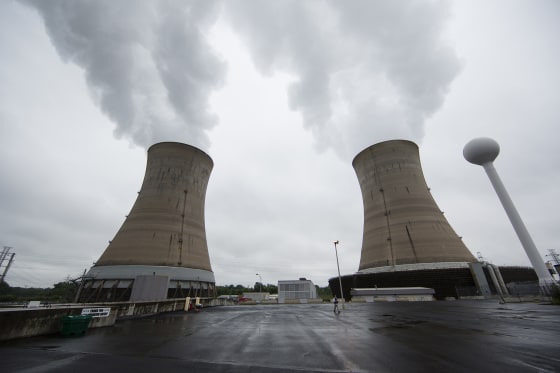 Cooling towers at the Three Mile Island nuclear power plant in Middletown, Pennsylvania, on May 22, 2017.
