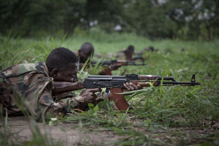 Image: New recruits for the Central African Armed Forces perform a drill in Berengo on Aug. 4, 2018.