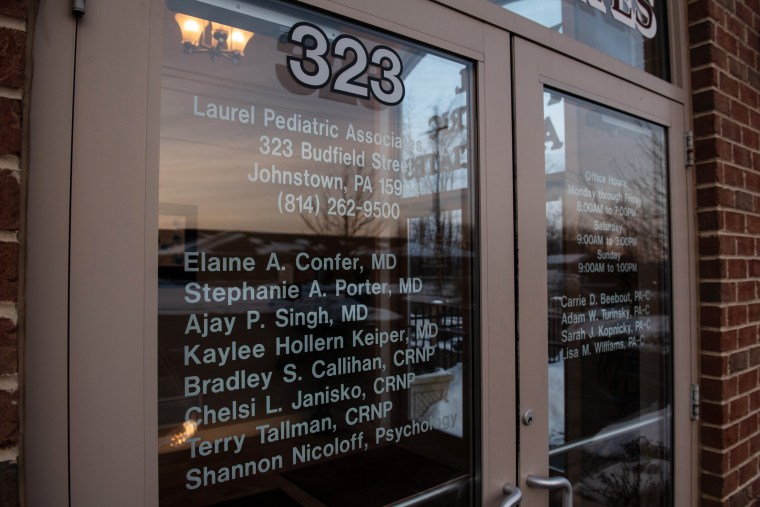  Barto's name is no longer listed on the glass front doors at Laurel Pediatric Associates.Justin Merriman / for NBC News