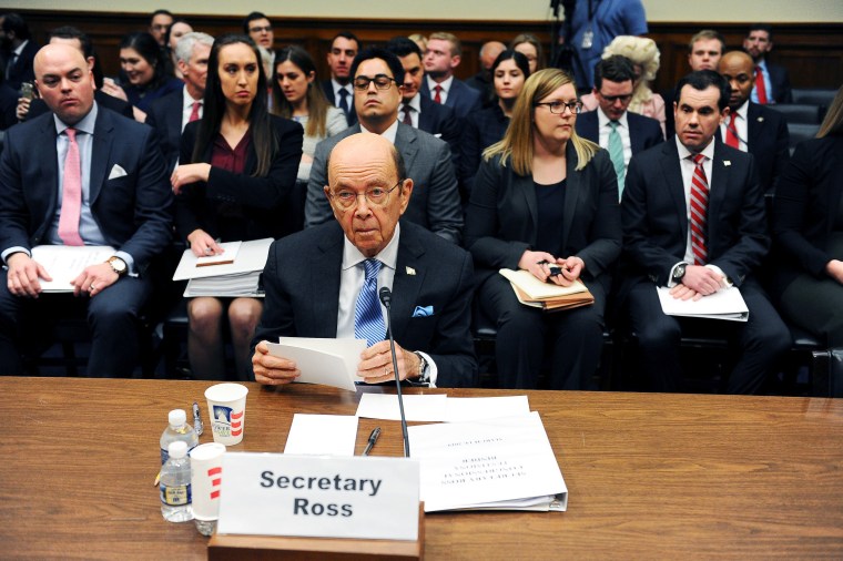 Commerce Secretary Wilbur Ross testifies at a House Oversight and Reform Committee hearing in Washington