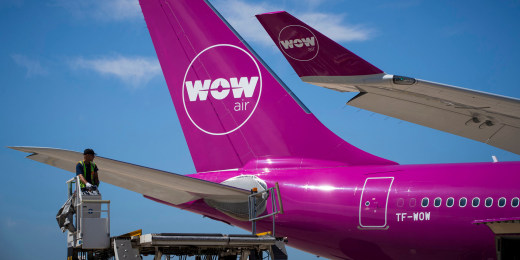 Image: An aircraft of Icelandic low-cost airline WOW Air on the tarmac of Roissy-Charles de Gaulle Airport, north of Pari