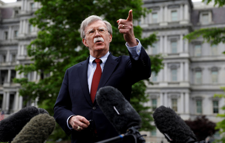 Image: National Security Adviser John Bolton speaks to reporters at the White House on May 1, 2019.