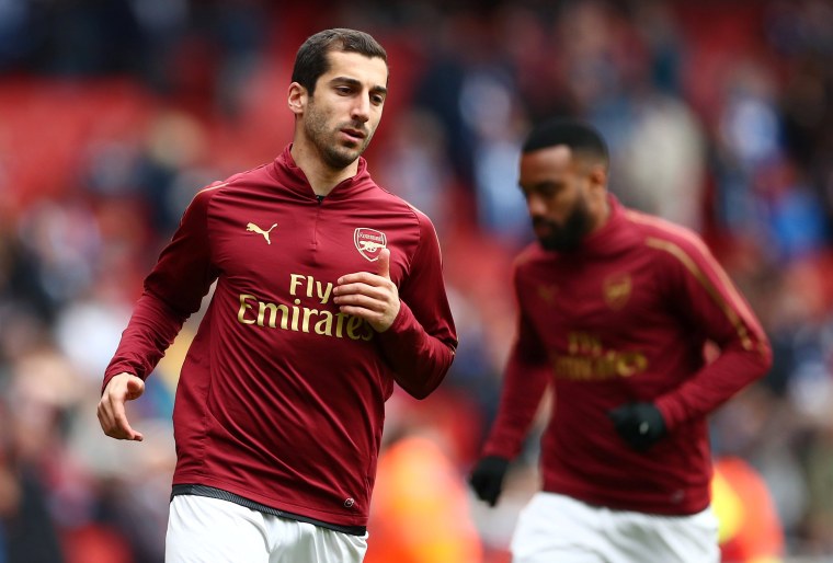 Image: Arsenal's Henrikh Mkhitaryan during the warm up before a match against Brighton