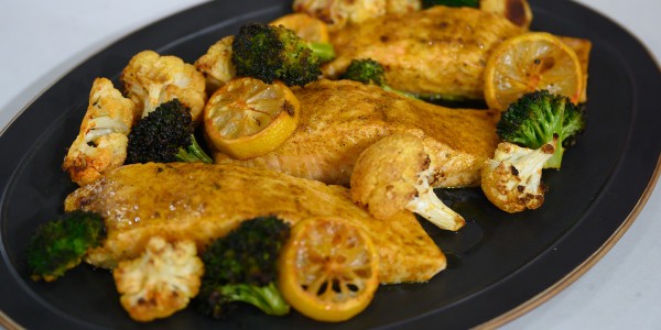 Valerie Bertinelli's One-Pan Salmon with Broccoli and Cauliflower