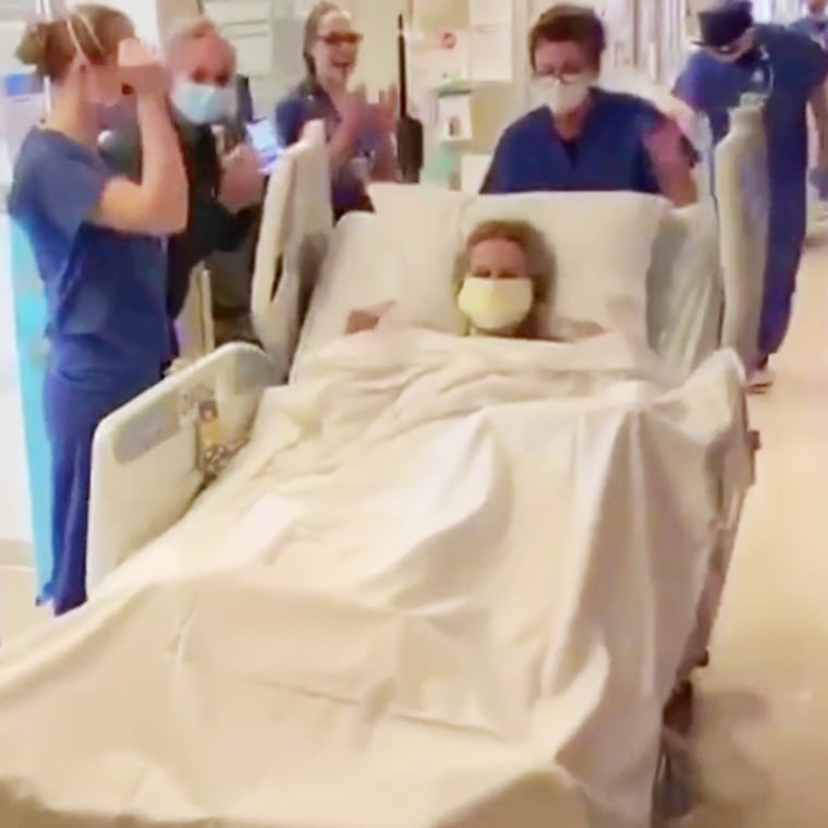 Angela Primachenko received an ovation from hospital workers when she was removed from the intensive care unit after giving birth while also fighting for her life against coronavirus. 