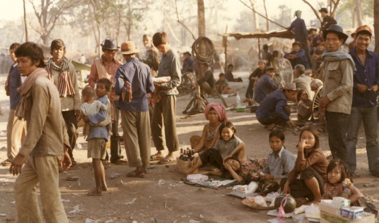 Image: Cambodian refugees in one of the border encampments established in 1979 on the Thai-Cambodian border.
