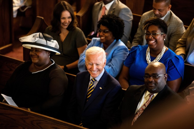 Image: Joe Biden attends a service at Morris Brown AME Church in Charleston, S.C., on July 7, 2019.