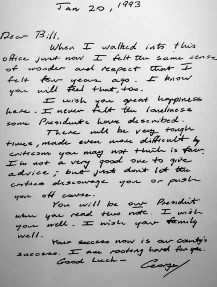 The letter George H.W. Bush wrote to his successor, Bill Clinton, in 1993.