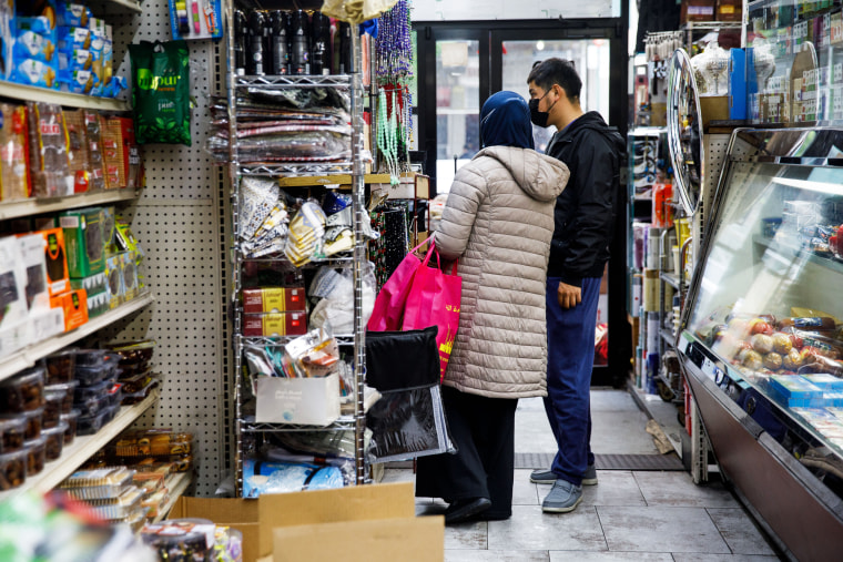 Customers shop at the halal grocery store Fertile Crescent in Brooklyn, N.Y., on May 5, 2021.