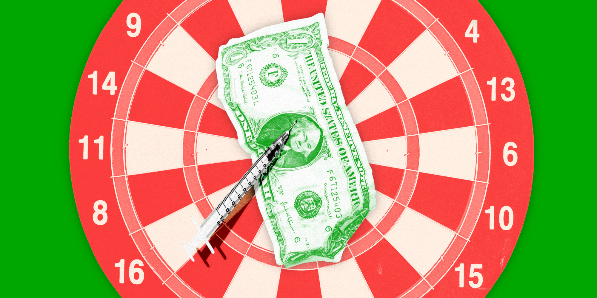 An illustration of a target and a vaccine shaped like a dart hitting the bullseye
