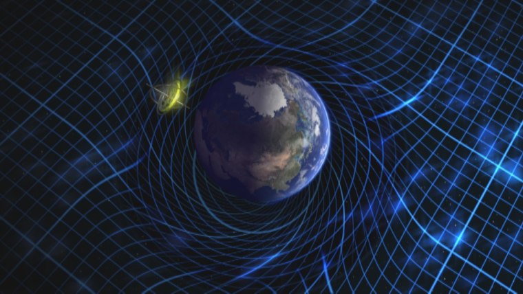 Our own planet twists the fabric of space-time, as shown in this animation from